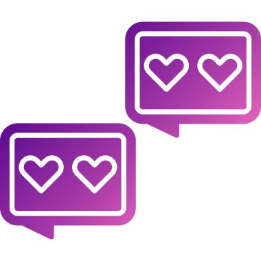 Beyaz arka planda izole kalp ikonu olan mor ve mor konuşma balonu. Sevgililer Günü. vektör illüstrasyonu