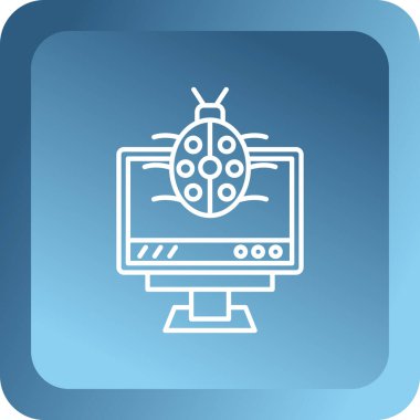 Mavi arka planda akıllı televizyon ve robot ikonu olan beyaz bilgisayar monitörü. Yapay zeka, internet gibi şeyler. Mavi kare düğme. vektör illüstrasyonu