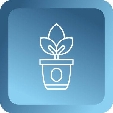 Çömlek ikonundaki beyaz çizgi bitkisi beyaz arkaplanda izole edilmiş. Saksıda yetişen bitki. Saksı bitkisi işareti. Mavi daire düğmesi. vektör illüstrasyonu