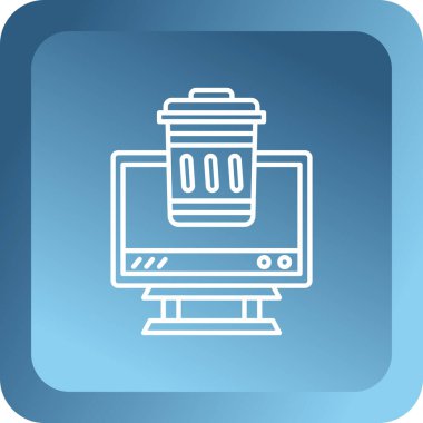 Beyaz arkaplanda izole edilmiş akıllı saat simgesine sahip mavi çizgi bilgisayar monitörü. Dünyadaki internet şeyleri. Mavi daire düğmesi. vektör illüstrasyonu