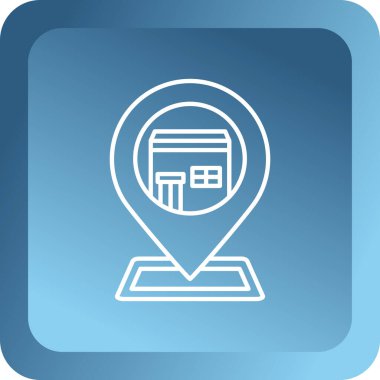 Beyaz arkaplanda izole edilmiş beyaz konum haritası simgesi. Mavi kare düğme. vektör illüstrasyonu