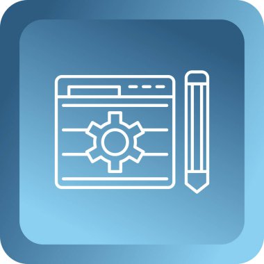 Beyaz arkaplanda izole edilmiş ana hat biçiminde web geliştirme simgesi.