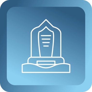 Beyaz arka planda gri çizgi kilise ikonu var. Hıristiyan kilisesi. Kilise dini. Mavi kare düğme. vektör