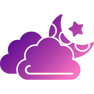 Beyaz arka planda izole edilmiş renkli ay ve bulut simgesi. Değişken rastgele dinamik şekiller. vektör illüstrasyonu