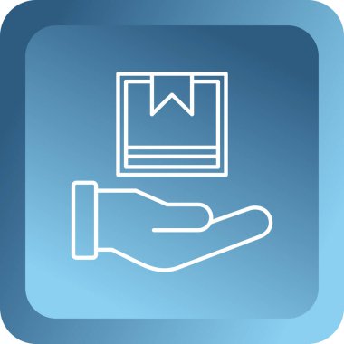 Beyaz el beyaz kitap ya da kitap üzerinde uzun gölgeli bir kitap ikonu tutuyor. Öğrenim konsepti. Mavi kare düğme. vektör illüstrasyonu