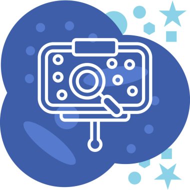 Mavi çizgi fotoğraf makinesi simgesi beyaz arkaplanda izole edildi. Foto foto simgesi. Dijital fotoğrafçılık. Soyut çember rastgele noktalar. vektör illüstrasyonu