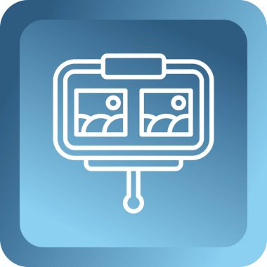 Mavi gaz sobası ikonu beyaz arkaplanda izole edilmiş. Mutfak tabelaları. Dört daire ocağı olan hob. Mavi kare düğme. vektör