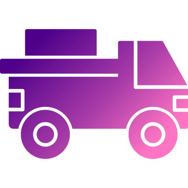 Beyaz arka planda izole edilmiş bir karavan ikonu olan mor bir kamyon. Araç nakliyesi. Aracı olan bir kamyon. Araç servisi, soyut renk rastgele onarımı