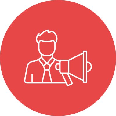 Megafon simgesi olan iş adamı, çizgi vektör çizimi