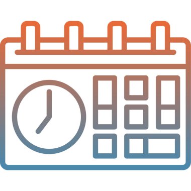 Alarm saat vektör simgesi. bicolor düz sembol, turuncu ve cyan renkler, yuvarlak açılar, beyaz arkaplan