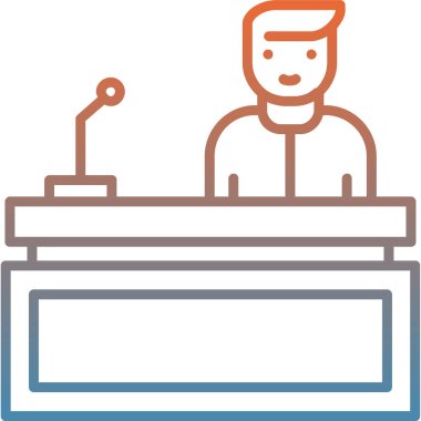 Mavi gömlekli ve mikrofonlu bir adamın vektör çizimi