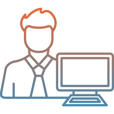 Dizüstü bilgisayarı simgesi olan iş adamının vektör çizimi