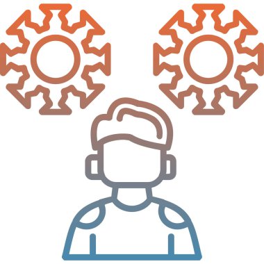 Müşteri servisi vektör simgesi. biçim, çift çizgili düz sembol, mavi ve beyaz renkler, yuvarlak açılardır,