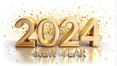 Altın efekt ve eğilimli bir Yeni Yıl 2024 metin oluşturucu