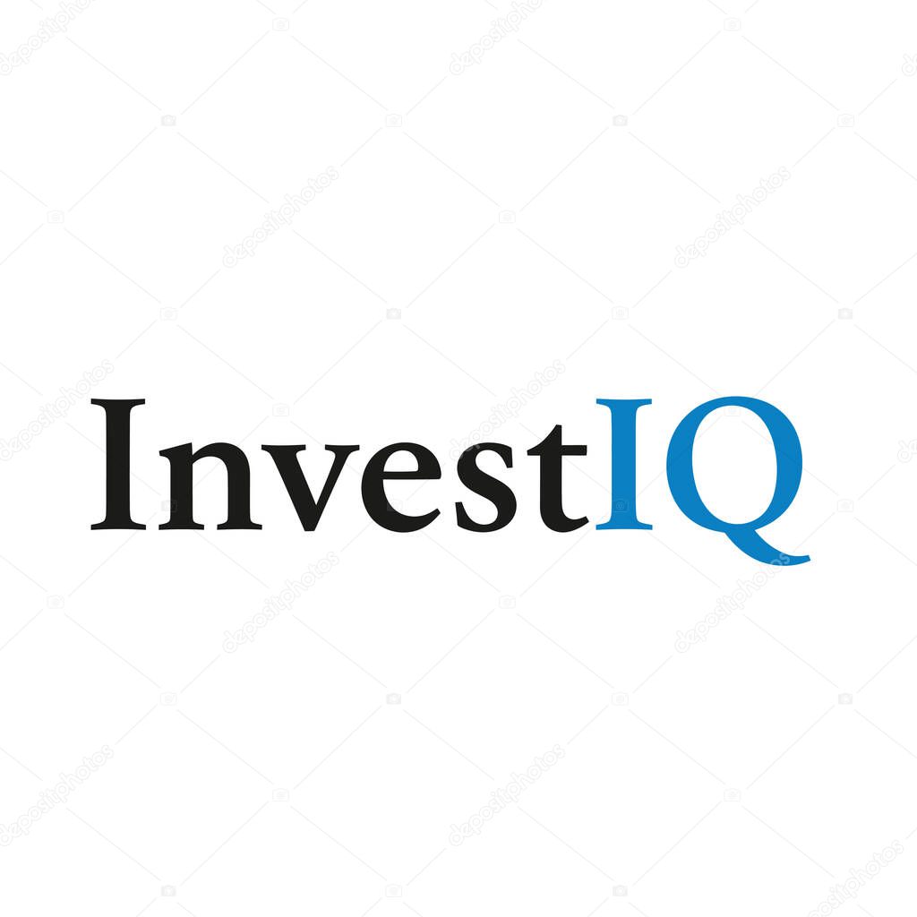 This image showcases the InvestIQ logo, designed with a classic black and blue color scheme, symbolizing smart investing and financial intellect on a clean white background.