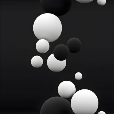 Siyah ve beyaz grunge estetiği ile kaplı, siyah ve beyaz boşlukta yüzen üç boyutlu soyut şekiller pürüzsüz, kaplama etkisi yaratıyor..