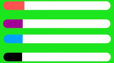 Yeşil arkaplanda izole edilmiş renkli dolgu çubukları indir. renkli indirme ve gönderme çubukları canlandırması