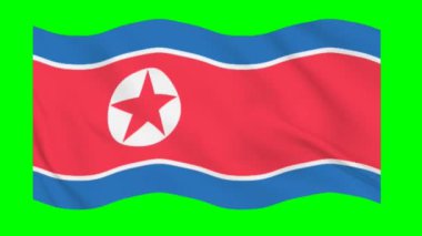 Krom anahtar yeşil arka planda Kuzey Kore bayrağı dalgalandırıyor
