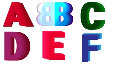 A B C D E ve F harfleri.