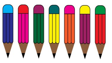 Kalem seti - Saydam beyaz arkaplanda izole edilmiş yedi renkli kalem