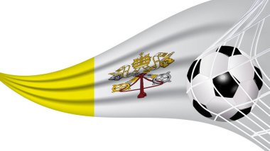 Vatikan 'ın bayrak dalgalı spor aksesuar ekipmanları ve sallanan bayrak illüstrasyon vektörüyle kalede futbol topu