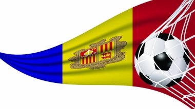 Futbol topu gol ağında Andorra dalgalı bayraklı bayrak aksesuar ekipmanı ve sallanan bayrak illüstrasyon vektörü ile