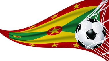 Grenada bayrak dalgalı spor aksesuar ekipmanları ve sallanan bayrak illüstrasyon vektörü ile gol ağındaki futbol topu