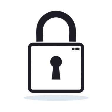 Anahtar delikli asma kilit simgesi. Anahtar deliği olan basit bir siyah-beyaz asma kilit simgesi. Güvenlik, mahremiyet ve güvenlikle ilgili projeler için mükemmel.