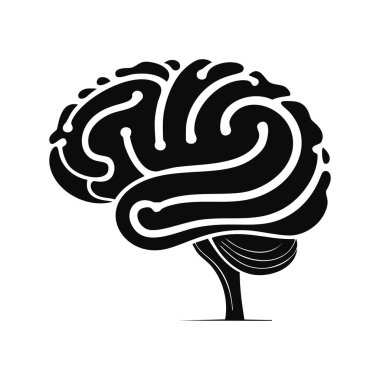 Soyut insan beyni çizimi. İnsan beynini tasvir eden basit, siyah ve beyaz bir tasarım. Tıbbi, eğitici ya da bilimsel görseller için mükemmel.