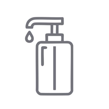Dispenser pompa ikonu taslağı. Pompalı bir şişenin basit bir çizimi, hijyen, temizlik ve güzellik ürünleriyle ilgili tasarımlar için ideal..