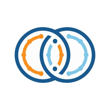 Birbirine bağlı daireler soyut logo tasarımı. Birbirine bağlı iki çemberin yer aldığı modern ve minimalist logo tasarımı bir birlik ve bağlantı kavramını gözler önüne seriyor..
