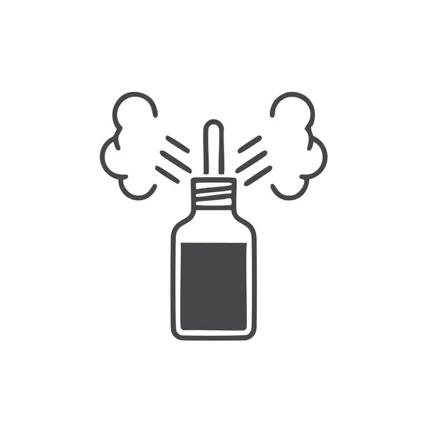 stock vector Nasal spray bottle icon. Simple black and white icon of a nasal spray bottle with a spray nozzle and vapor coming out.