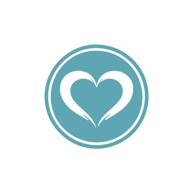 Beyaz kalp desenli daire logosu. Mavi dairenin içinde beyaz kalp tasarımı olan basit, zarif bir logo. Markalaşma ve tasarım projeleri için mükemmel.