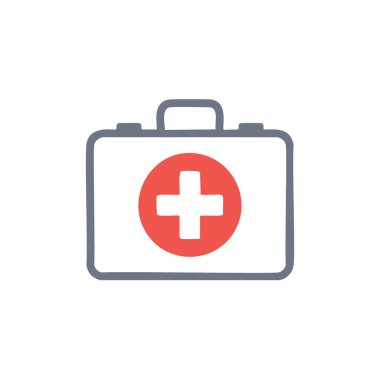 Tıbbi ilk yardım çantası ikonu. Tıbbi ilk yardım çantasını gösteren basit, düz bir ikon. Sağlık, acil durum veya güvenlik temaları için ideal.