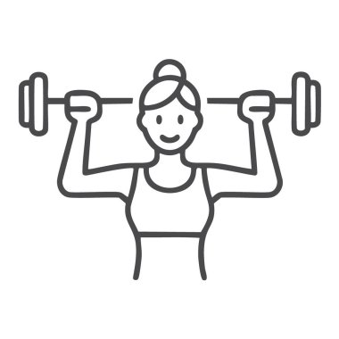 Kadın ağırlık kaldırma ikonu. Ağırlık kaldıran bir kadının basit çizimleri spor, spor ve spor amaçlı tasarımlar için mükemmeldir..
