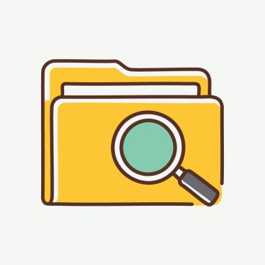 Büyüteç simgesi olan dizin. Büyüteci olan, aramayı, keşfi ve dijital dosyaların keşfini sembolize eden renkli bir klasör..