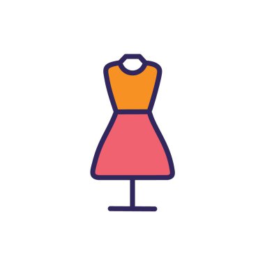 Simge tasarımı. Giyim, moda ve tarzla ilgili projeler için ideal bir kıyafet formu tasvir eden modaya uygun ve şık bir simge..