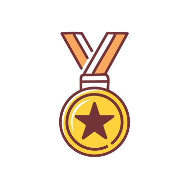 Yıldız ikonu resimli altın madalya. Yıldızlı bir altın madalyanın basit bir temsili. Başarı, başarı ya da zaferi temsil etmek için mükemmel..