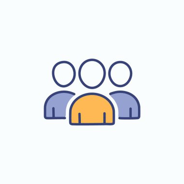 Üç kişilik bir ikon tasarımı. Bir takımı, topluluğu ya da ortaklığı temsil eden üç kişinin basit ve renkli bir tasviri.