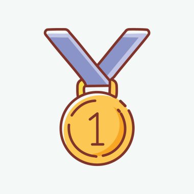 Kurdele ikonlu altın madalya. Mavi kurdeleli bir altın madalya tasviri. Zaferi, başarıyı ve başarıyı kutlamak için ideal..