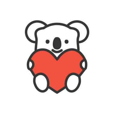 Adorable koala holding heart illustration. Cute cartoon koala bear holding a red heart in its paws. Perfect for Valentine's Day or expressing love and affection. clipart