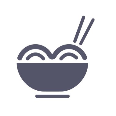 Çubuk ikonlu bir kase erişte. Yemek çubuklu eriştenin basit bir simgesi. Asya mutfağını ya da yemek servisini temsil etmek için mükemmel..