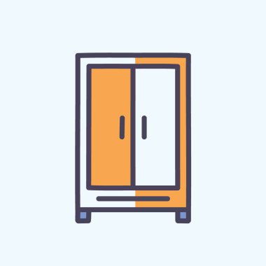 Modern çift kapılı dolap ikonu. İki kapısı ve minimalist bir tasarımı olan modern bir dolabı tasvir eden basit bir ikon. Ev dekorasyonu ve mobilyayla ilgili projelerde kullanım için ideal.
