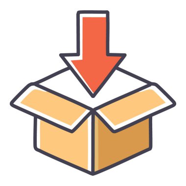 Malzeme bırakma noktası. Bir nesneyi belirlenmiş bir kabın içine yerleştirmenin görsel temsili, bir koleksiyon veya teslimat yerini sembolize eder.