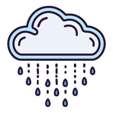 Yağmur bulutu simgesi. Fırtınalı bir buluttan yağan sağanak yağmurun basit çizimleri, yağmurlu hava kavramını temsil ediyor..