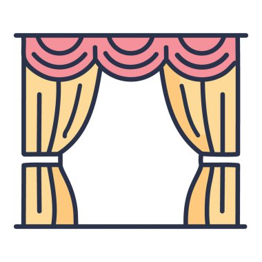 Zarif sahne perdesi illüstrasyonu. Sahne perdesinin basit, renkli bir gösterimi, tiyatro, performans veya eğlence ile ilgili tasarım projeleri için mükemmel..