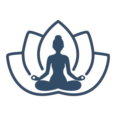 Nilüfer çiçeği sembolü düşünen bir kadın. Nilüfer çiçeğinin üzerinde oturmuş meditasyon yapan bir kadının silüeti. Barışın, farkındalığın ve huzurun sembolü..