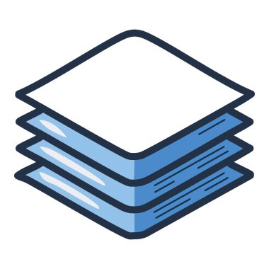 Yığınlanmış kağıt simgesi tasarımı. Yığılmış kağıtları temsil eden mavi ve beyaz simge, sunumlar, web siteleri ve grafik tasarım projeleri için ideal.