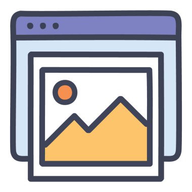 Çevrimiçi görüntü görüntüleme. Web sayfasında görüntülenen bir resmi gösteren basit bir vektör illüstrasyonu.