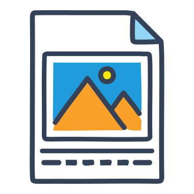 Basit resim dosya simgesi. İçinde dağlar olan basit bir resim dosyasının renkli çizgi resim simgesi.